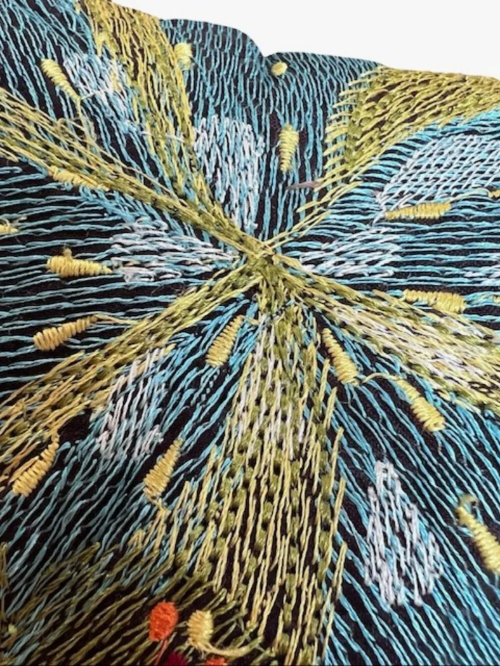 Set of 2 Pier 1 Floral Embroidered Throw Pillows Vibrant Blue Orange Green Red